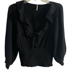 Free People Black Ruffled Blouse Medium